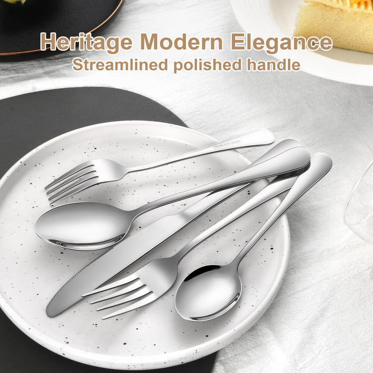 Silverware Set 50 Piece Stainless Steel Flatware Set Silverware Utensils for 10 People Includes Forks Knives Spoons & Salad Forks Dishwasher Safe for Home Restaurant or Outdoor Use (50 Count)