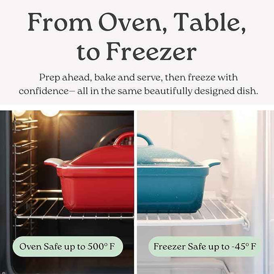 Stoneware Casserole Dish Bakeware with Lid | Covered Square Dinnerware | Large 2.5 Quart, [Ocean Blue]