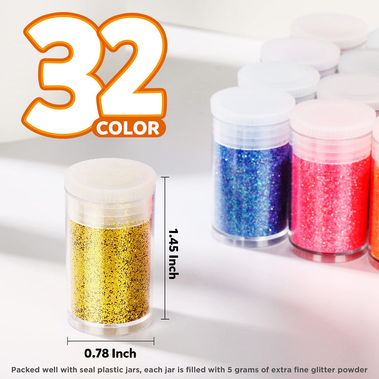 Glitter 32 Colors Fine Glitter for Crafts (5.64 Ounce)
