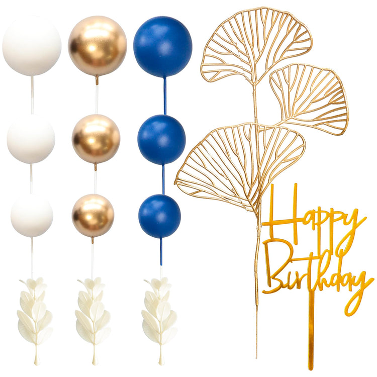 57Pcs Balls Cake Topper Boho Grass Cake topper Pearl Balls Acrylic Happy Birthday Cake Decorations for Wedding Baby Shower Birthday Boho Themed Party Supplies Royal Blue (57 Count)
