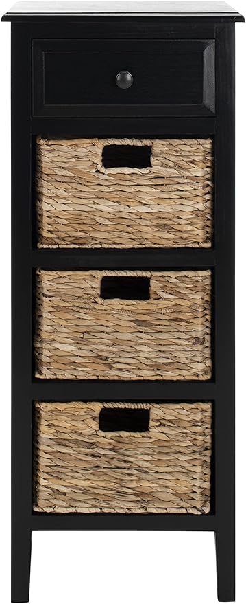 SAFAVIEH Home Collection – Michaela Distressed Black Storage Unit with Woven Basket Drawers, British Colonial Farmhouse Accent Storage, Fully Assembled (AMH5744A)