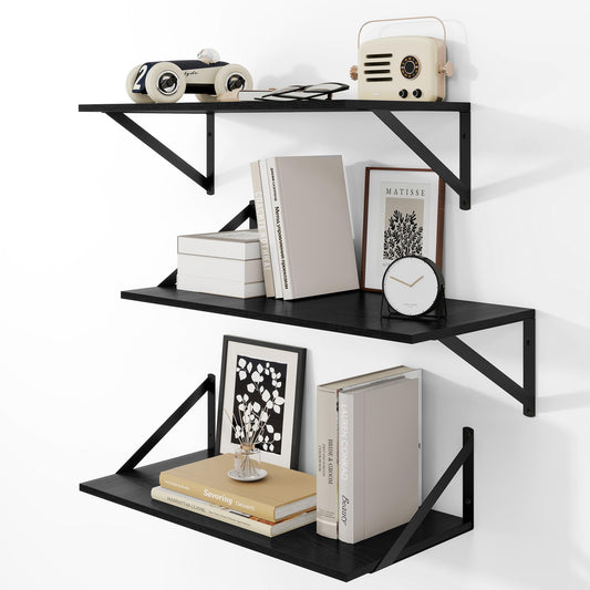 24W x 12D Deep Floating Shelves Set of 3 Black (3 Count)
