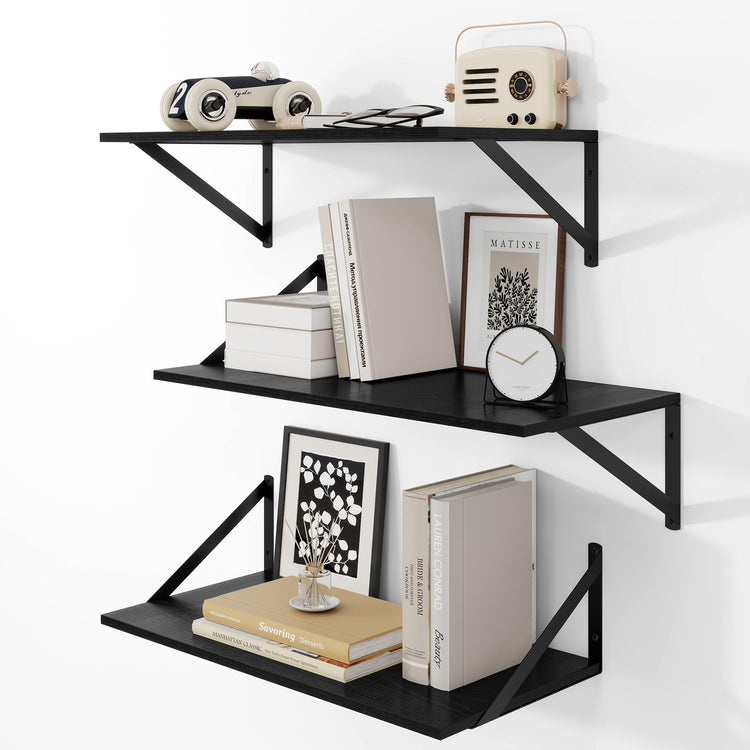24W x 12D Deep Floating Shelves Set of 3 Black (3 Count)