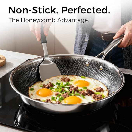 Nonstick Pots and Pans Set, 14 Piece Hybrid Hex Non Stick Stainless Steel Cookware with Frying Pans, Saute Pan, Saucepans & Stock Pot - Induction Compatible, Dishwasher &Oven Safe, PFOA Free