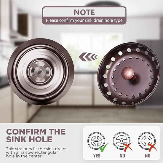 Mudder 3 Pcs Kitchen Sink Drain Strainer and Stopper Stainless Steel Garbage Disposal Plug with Handle Universal Anti-Clogging Kitchen Sink Filter Sieve Basket Strainer(Oil Rubbed Bronze)