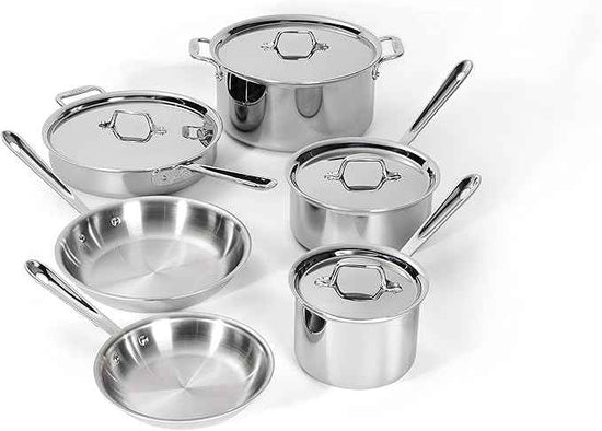 All-Clad D3® Stainless Steel 10 Piece Cookware Set- Made in USA- Includes Frying Pans, Saucepan, Sautépan, Stockpot - Professional Grade -Oven Safe & Induction Compatible