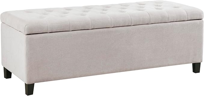 Madison Park Entryway Accent Bench for Living Room Flip Top Storage Chest, Shandra Tufted Top Upholstered Storage Bench End of Bed for Bedroom Furniture, Indoor Seating, 49" Wide, Natural