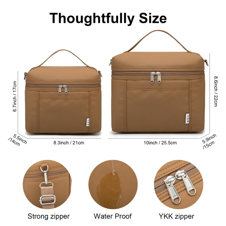 NOL Insulated Lunch Bags for Women Cooler Bag Lightweight Nylon Waterproof Lunch Box for Work Brown Small 4L
