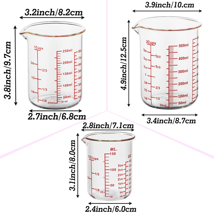 3 Piece Glass Measuring Cup Set