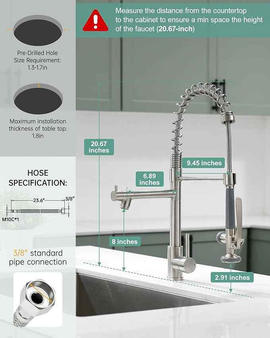 Fapully Commercial Pull Down Kitchen Sink Faucet with Sprayer Brushed Nickel