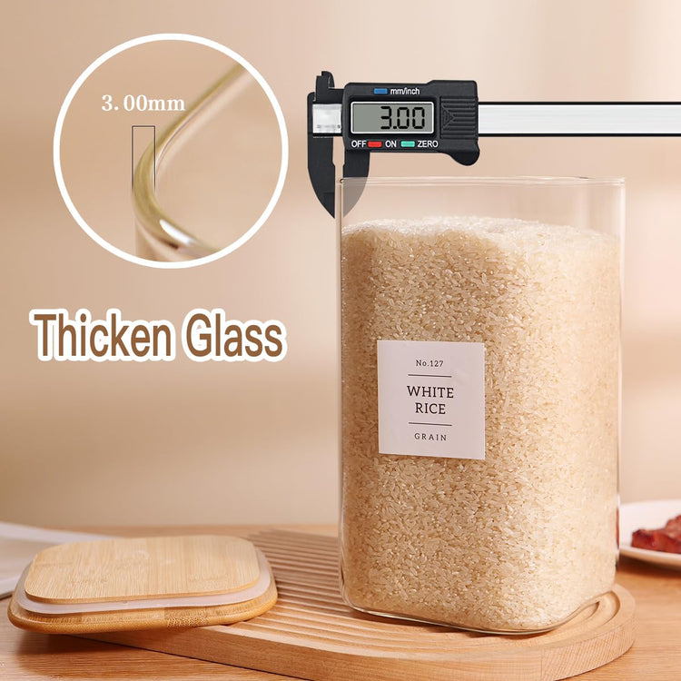 2 Pack Square Glass Flour and Sugar Containers with 132 Kitchen Pantry Labels (2 Count)