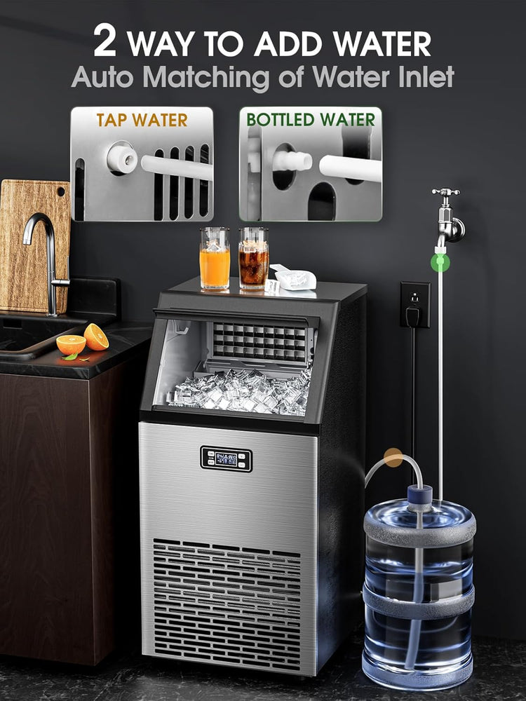 Joy Pebble Commercial Ice Machine,100 lbs/Day, Under-Counter Commercial Ice Maker with 24 Hour Timer,Ice Thickness Control,One Quick Self-Cleaning Function for Bar/Cafes/Home,Stainless Steel