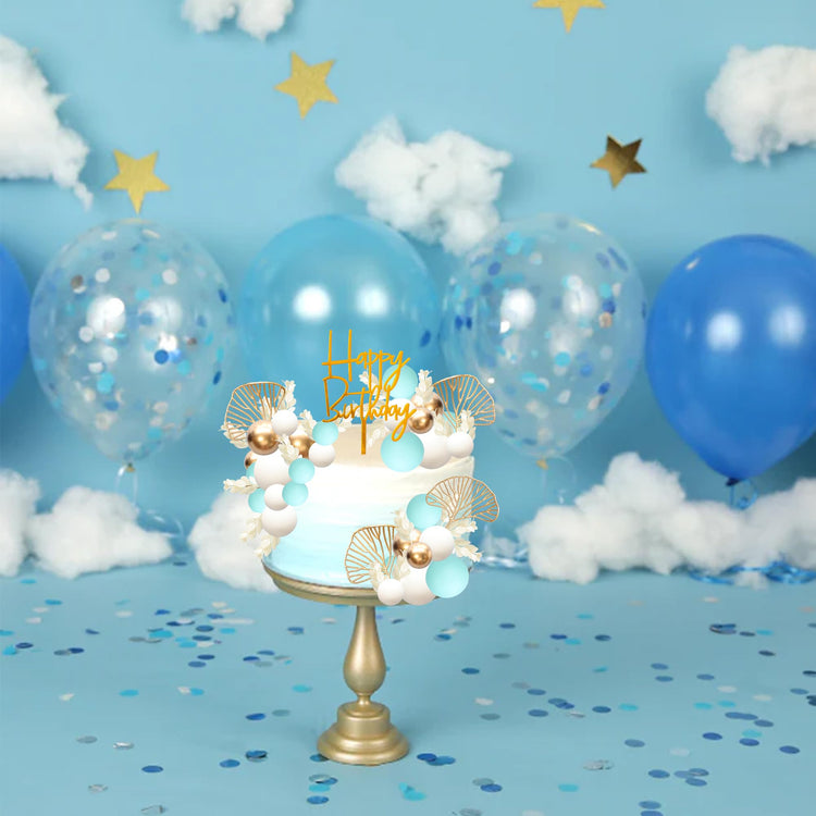 57Pcs Balls Cake Topper Boho Grass Cake topper Pearl Balls Acrylic Happy Birthday Cake Decorations for Wedding Baby Shower Birthday Boho Themed Party Supplies Light Blue (57 Count)