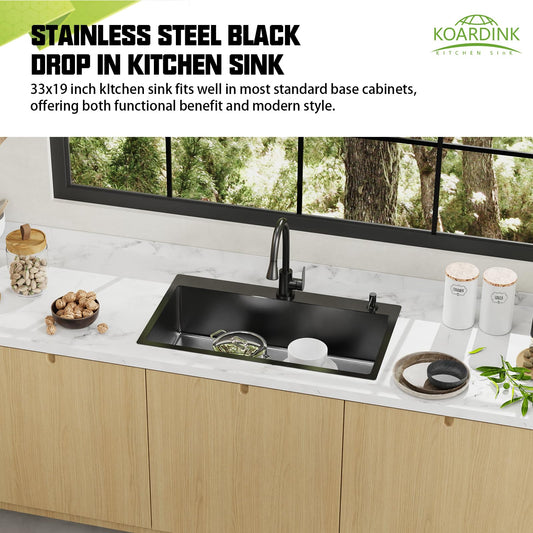 Black 33x19 In Drop In Kitchen Sink