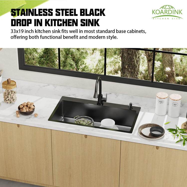 Black 33x19 In Drop In Kitchen Sink