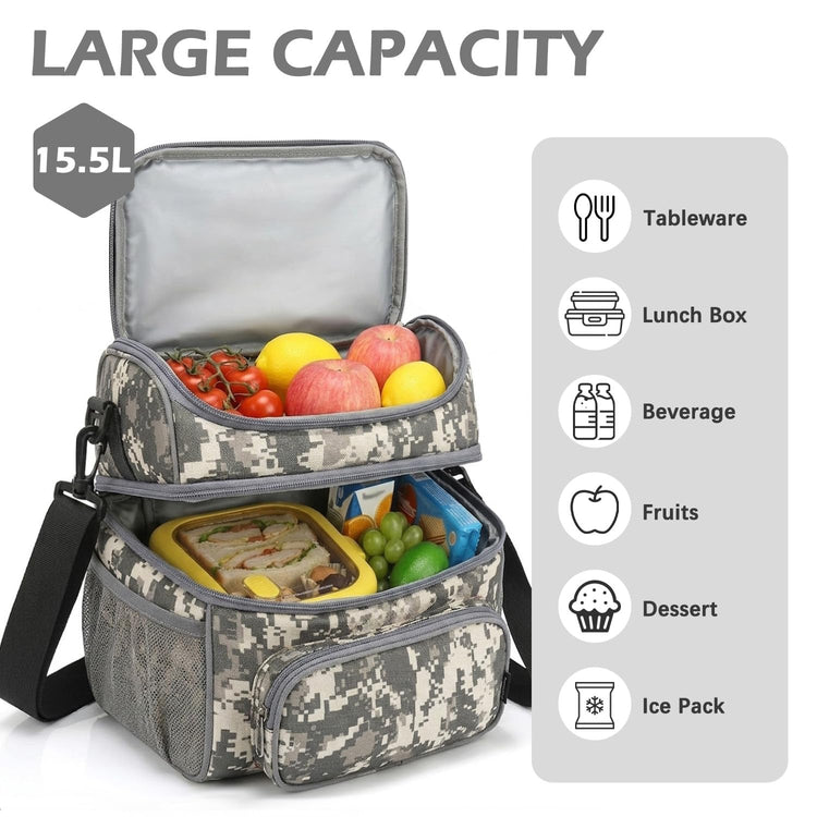 Double Layer Cooler Insulated Lunch Bag Adult Lunch Box Large Tote Bag for Men (2 Count)