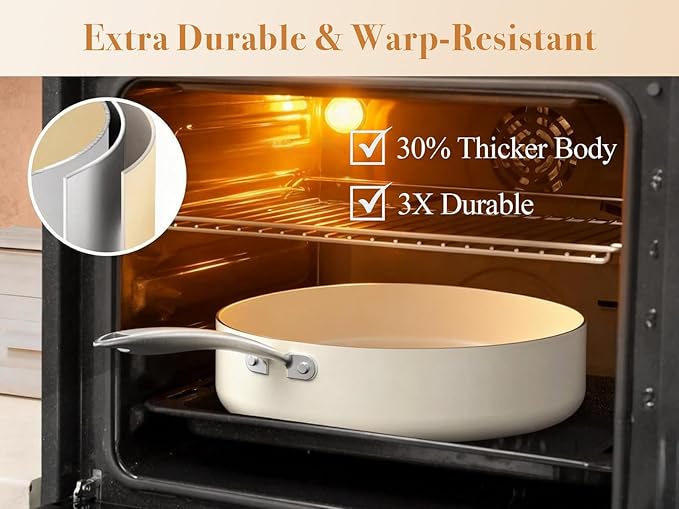 PekGema Ceramic Pots and Pans Set, 16 Pcs Cookware Set Non Toxic, Nonstick Kitchen Cookware, Oven Safe Cooking Pan Set, PFAS PTFE PFOA FREE,Compatible with All Cooktops, comfortable handle.Cream White