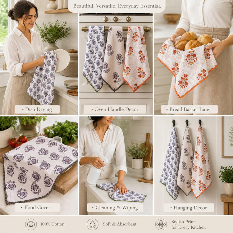 Printed Kitchen Dish Bar and Tea Towels Cotton (6 Count)