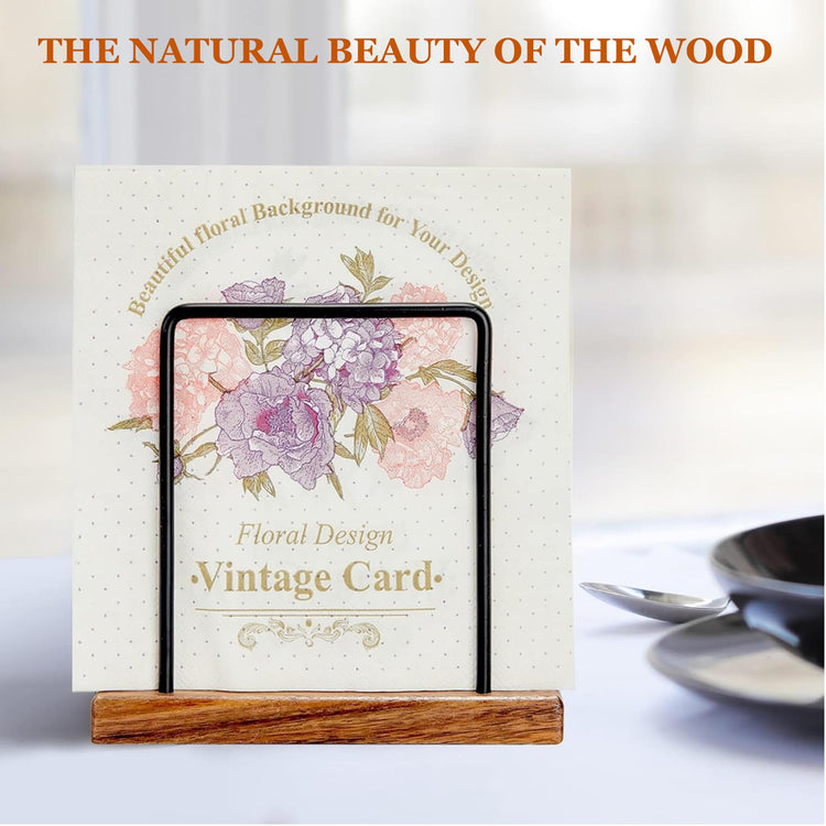 Acacia Wood Napkins Holder with Metal Wire