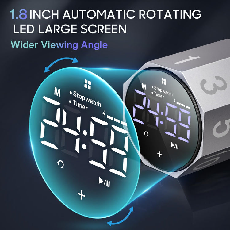 ADHD Pomodoro Timer Metal Gravity Rotation 1.8” LED Large Screen