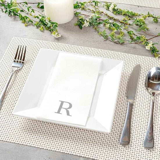 Luxenap 15.8 X 7.9 Inch Linen-Feel Guest Towels, 2000 Lettered Hand Towels - Silver Letter 'R', Sans Serif Font, White Paper Dinner Napkins, airlaid, For Restrooms And Tables - Restaurantware