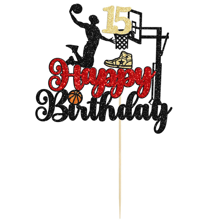 Basketball Happy 15th Birthday Cake Topper