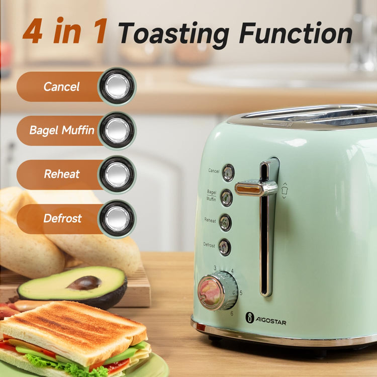 Toaster 2 Slice Retro Toaster Stainless Steel
