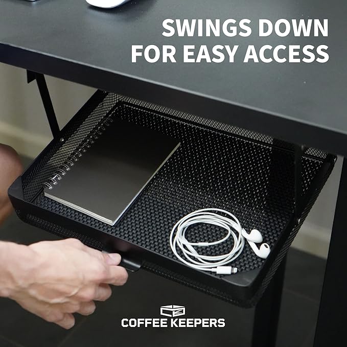 Keepers – Under Desk Drawer Slide Out – Metal Under Desk Storage Drawer for Office, Home, RV – Slim Under Table Drawer Attachment with Easy DIY Mount, Space Saving Organiser - 11x10x2.5 in - Black