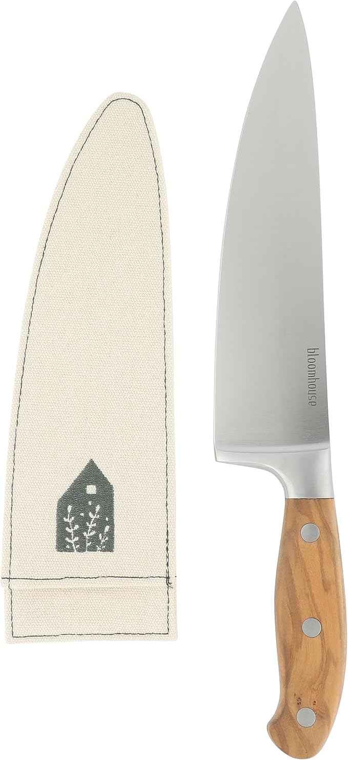 Bloomhouse - Two Time Oprah's Favorite Things Winner - 8-Inch Chef's Knife – German Stainless Steel Blade with Forged Italian Olive Wood Handle, Full Tang Kitchen Knife for Slicing, Dicing & Chopping