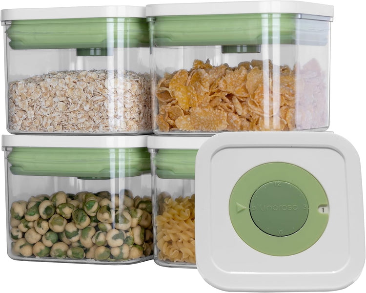 linoroso Pop Airtight Food Storage Containers with Time Recording Lids, BPA-Free Stackable Plastic Storage Containers Set of 4, Dry Cereal Container Set for Pantry Countertop Fridge Organization