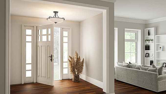 Quoizel Griffin Semi-Flush Mount Ceiling Light, 21 Inch 4-Light Palladian Bronze Opal-Etched Frosted Glass Shade, Hanging Light Fixture for Hallway, Kitchen, Bedroom, Dining, Farmhouse or Office