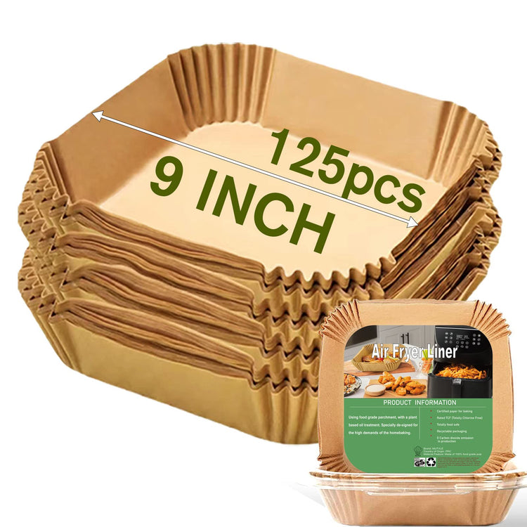 Large Air Fryer Disposable Paper Liners Square 9 Inch for 5 (125 Count)