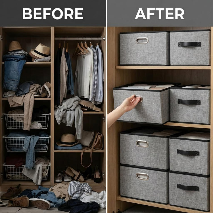 Large Foldable Storage Bins for Shelves [3 (3 Count)