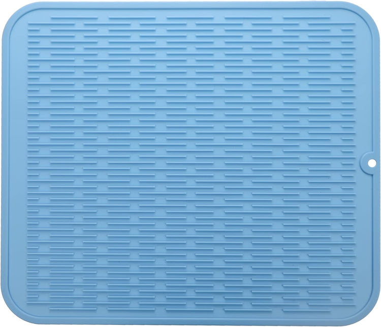 Silicone Dish Drying Mat for Multiple Usage,Easy clean,Eco-friendly,Heat-resistant Silicone Mat for Kitchen Counter or Sink,Refrigerator or Drawer Liner Light Blue XL 18 inches x 16 inches