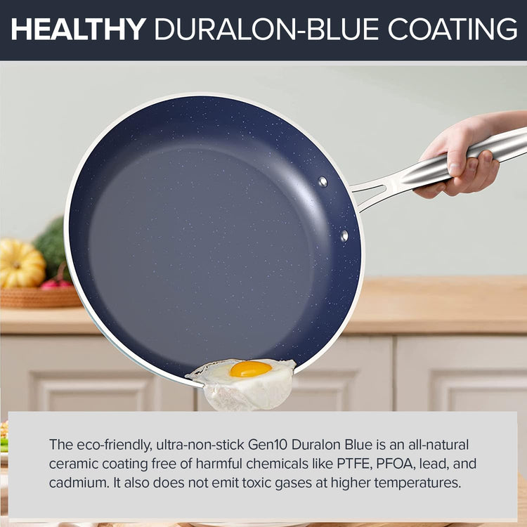 7pc Cookware Set Healthy Duralon Blue Ceramic Nonstick Coated