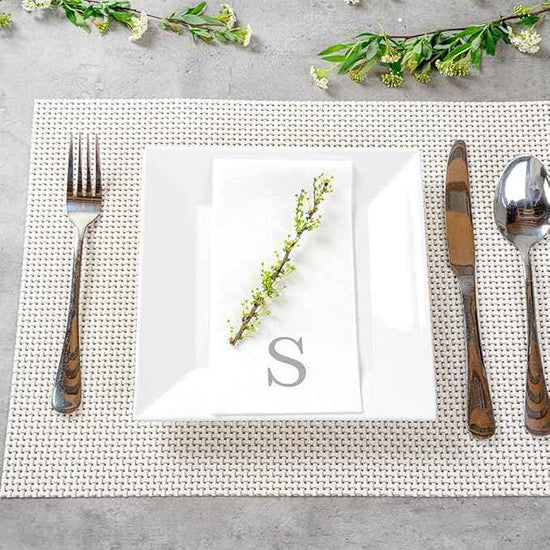 Luxenap 15.8 X 7.9 Inch Linen-Feel Guest Towels, 50 Lettered Hand Towels - Silver Letter 'S', Sans Serif Font, White Paper Dinner Napkins, airlaid, For Restrooms And Tables - Restaurantware