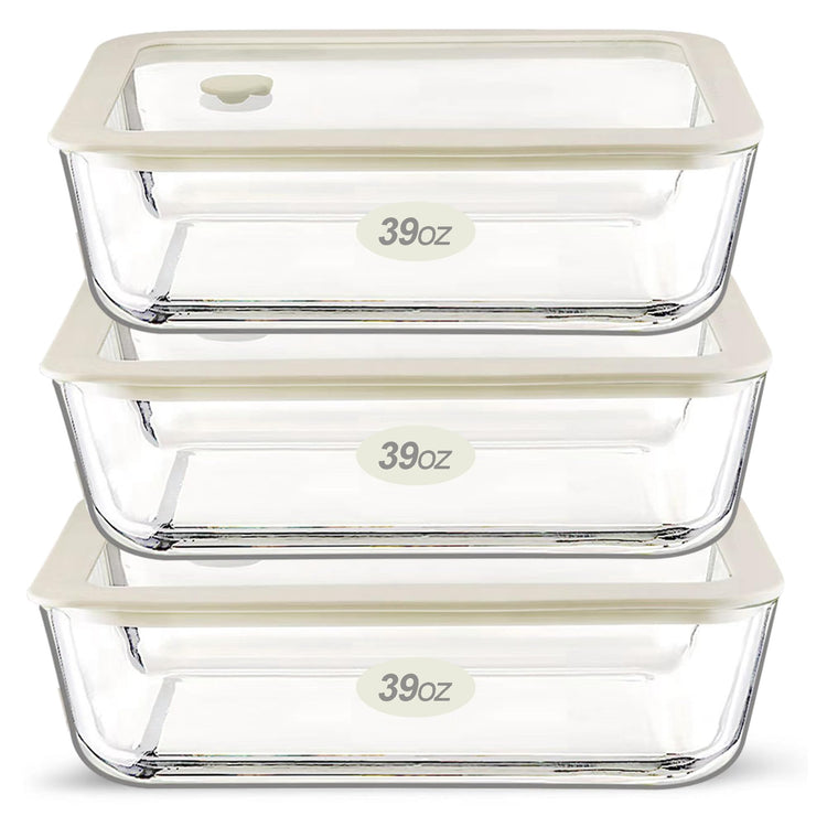 Glass Food Container Set with Glass Lid (3 Count)