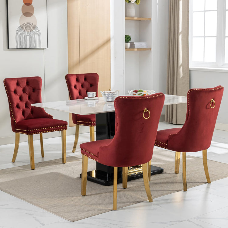 Wine Red Velvet Dining Chairs Set of 4 (4 Count)