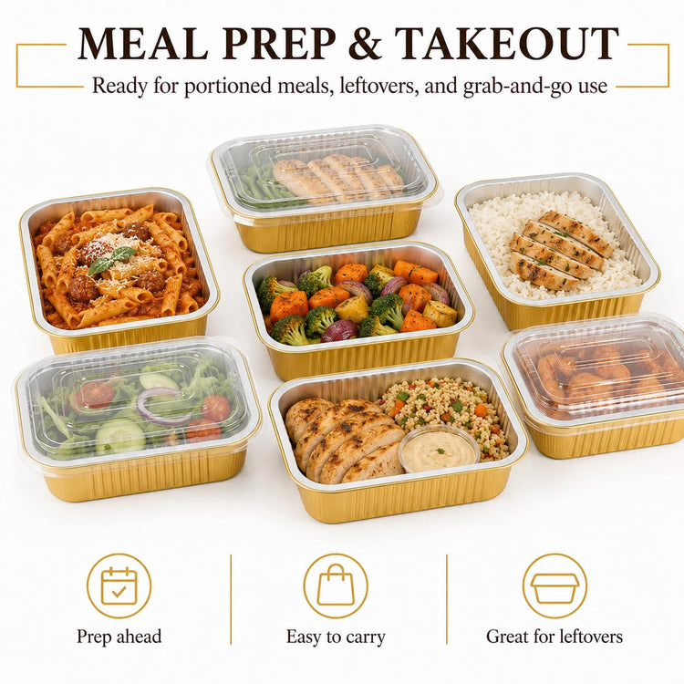 40 Pack 1.5 LB 7.2"×5"×1.8" Aluminum Pans with Lids Heavy Duty (40 Count)