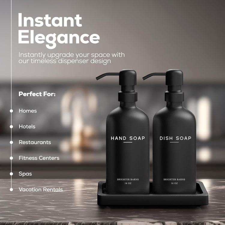 Black Glass Hand and Dish Soap Dispenser Set by Brighter Barns (2 Count)