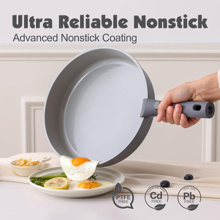 17 Piece Ceramic Detachable Handle Pots and Pans Set Gray