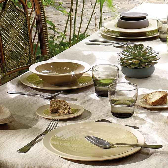 DEGRENNE Bahia French Dinner Plate Set - Luxury Stoneware Dish Set for 4, Modern Ceramic Dishware for Kitchen, Made in France, Microwave Safe, Dishwasher Safe, 10” - Dune