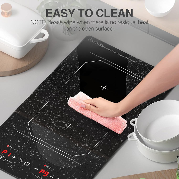 Double Induction Cooktop 2 Burner: 12 Inch 110v Built-in & Portable Electric Stove Top - 2300W Electric Cooktop with 9 Temp Settings, Countertop Cooktop for RV, Camping, Travel