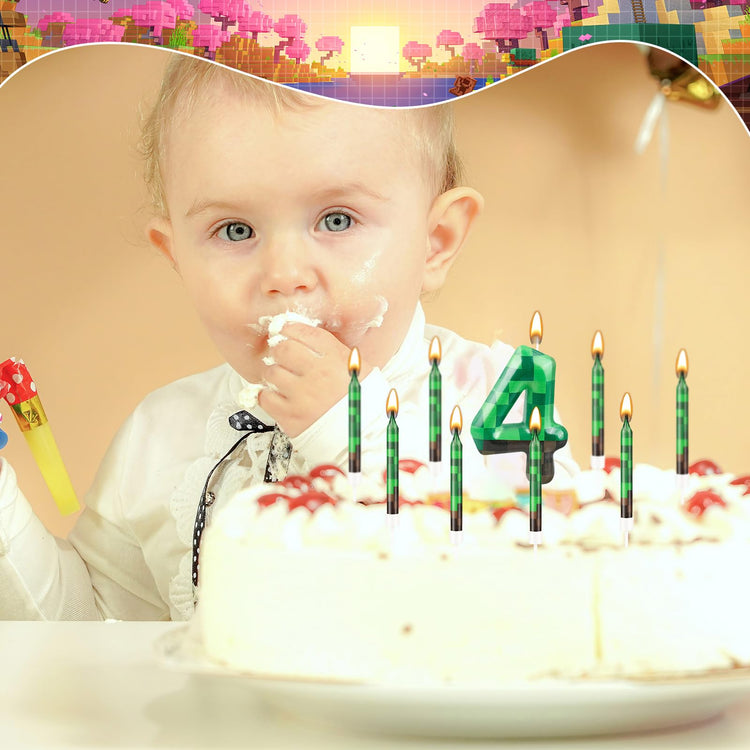 13 Pcs Dynamite Candles 12 TNT Themed Birthday Cake Candles and Number 4 Candle Cake Topper for Pixel Theme Birthday Party Anniversary Party Dynamite Theme Party Video Game Party Supplies (13 Count)