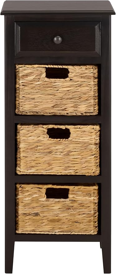 SAFAVIEH Home Collection – Michaela Black 4-Drawer Storage Unit, Natural Rattan Basket Organization, Fully Assembled (AMH5744H)