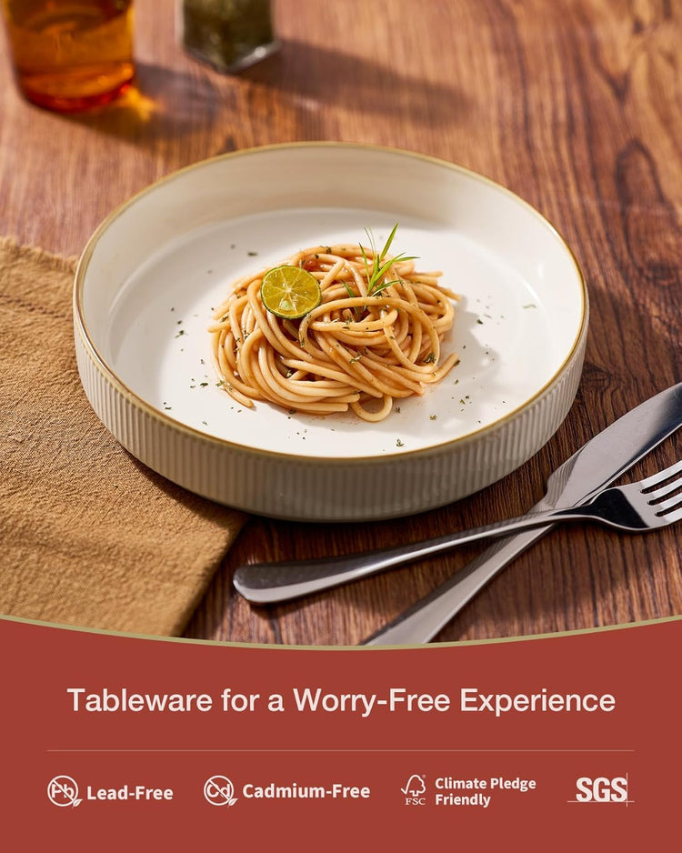 famiware Star 7.5" Pasta Bowls Set, Salad Bowl Set of 6, Double Reactive Glaze, Stackable, Perfect for Your Friend for Housewarming, Thanksgiving, Christmas, White