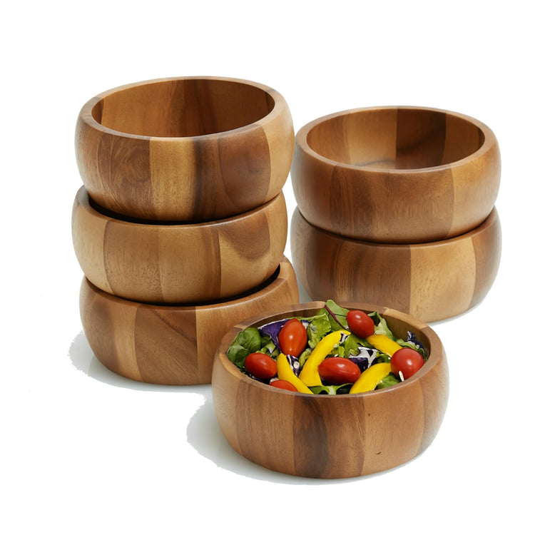 Woodard & Charles Set of 6 Acacia Wood Large Ind. Salad Bowls (6 Count)