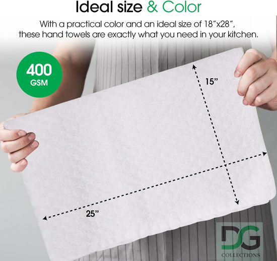 DG Collections White Kitchen Towels - 100% Cotton Terry Tea Towels for Cleaning, Drying, and Highly Absorbent Kitchen Dish Cloth for Bar Cleaning - 8 Pack - 15 x 25 Inches - Nestoria
