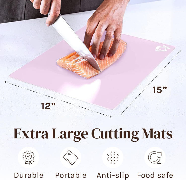 Extra Thick Pastel Flexible Plastic Cutting Board Mats with Food Icons & EZ-Grip Waffle Back, (Set of 6) Dishwasher Safe. Cutting Boards For Kitchen, Cutting Mat, Plastic Cutting Boards