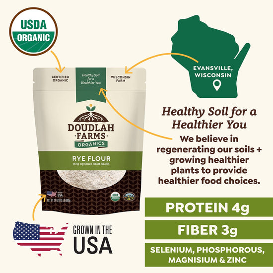 Organic Rye Flour 5 lb - Non-GMO, USDA Organic, Vegan, For Baking Sourdough, Bread, and More! Grown In USA, Farmed From Regenerative Soil by Doudlah Farms - Nestoria